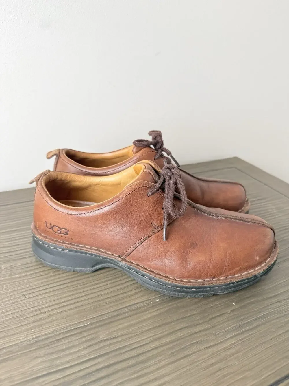UGG Brown Leather Shoes Lace up Oxford Chunky Vintage Y2K Men’s Sz 7.5